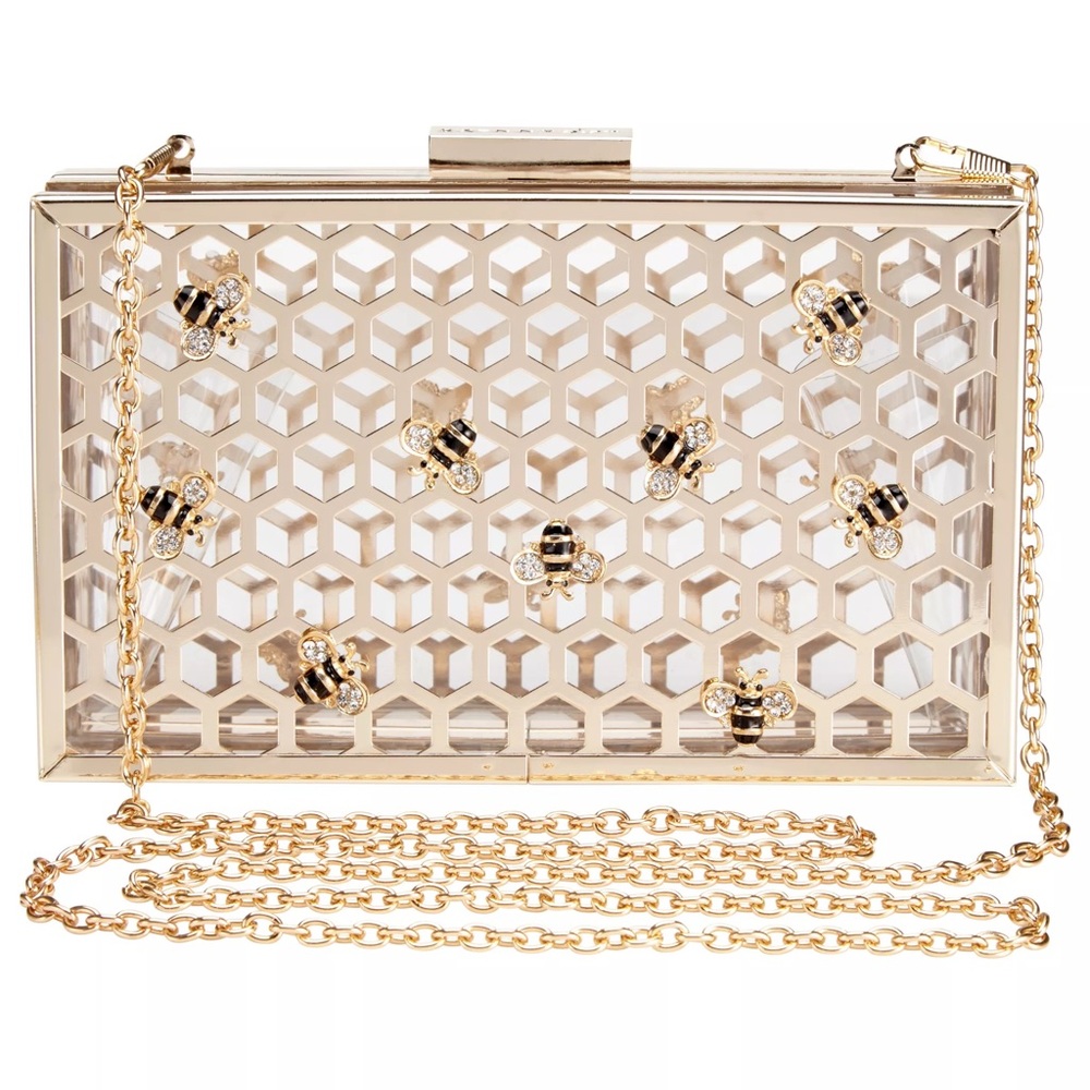 Skinny Dip Gold/Clear Honeycomb Bee Evening Clutch Bag